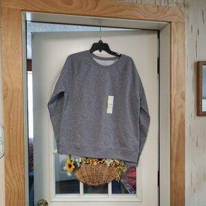 New Time And Tru Gray Fleece Crew Relaxed Fit Women's L 12/14